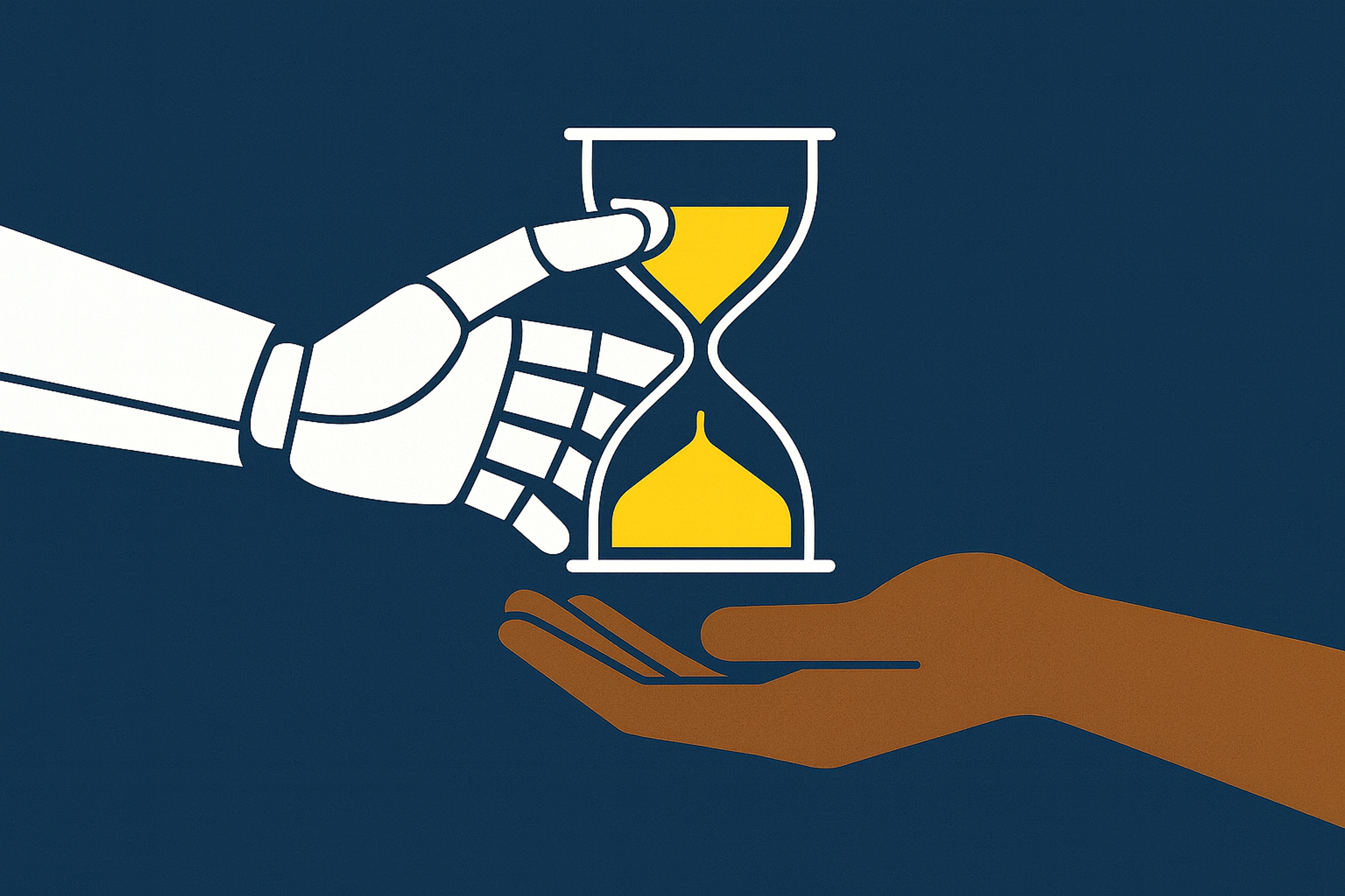 Vector Illustration of two hands passing an hourglass with golden sand from one generation to the next, representing the inheritance of time, values, and wisdom across generations.