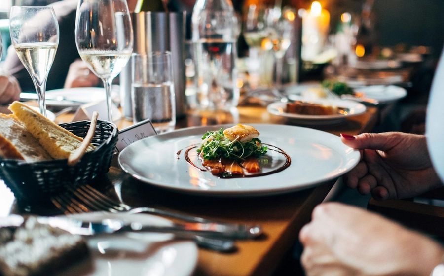 Elegant food spread on a restaurant table