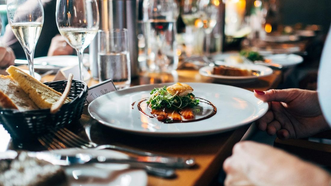 Elegant food spread on a restaurant table