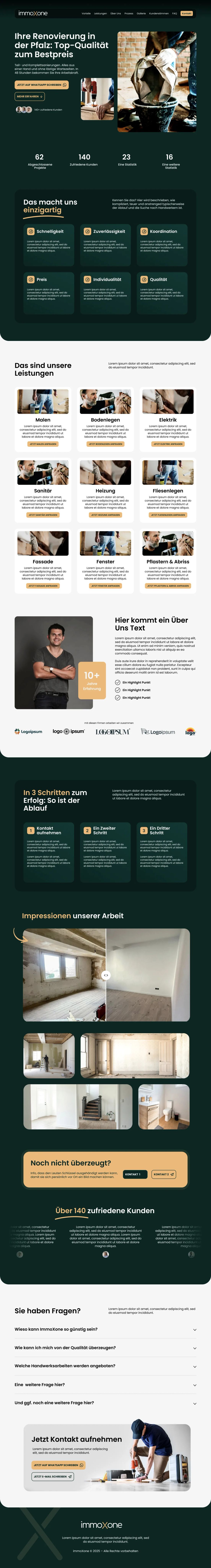 Die ImmoxOne-Startseite als durchgehender Screenshot