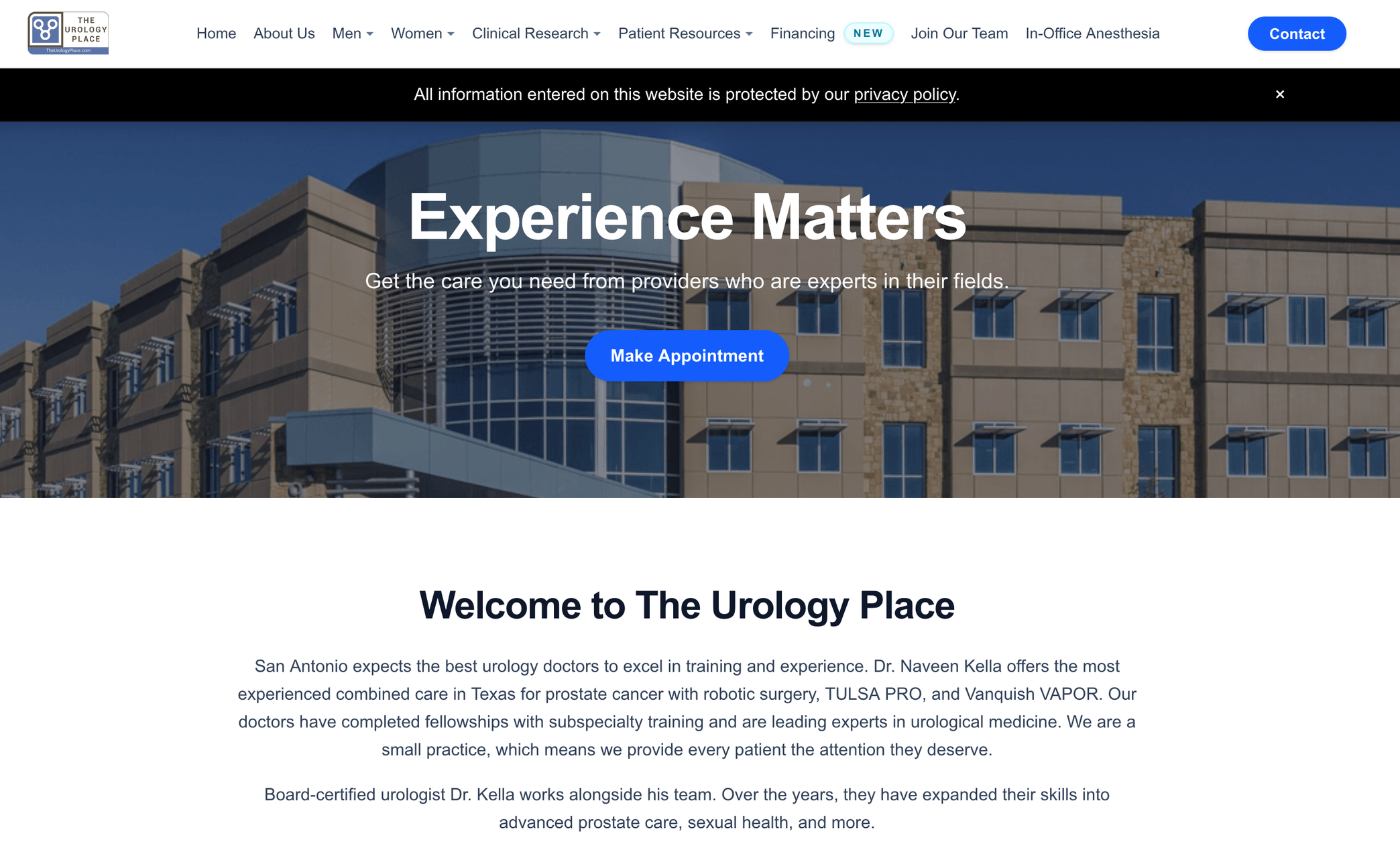Image of The Urology Place website