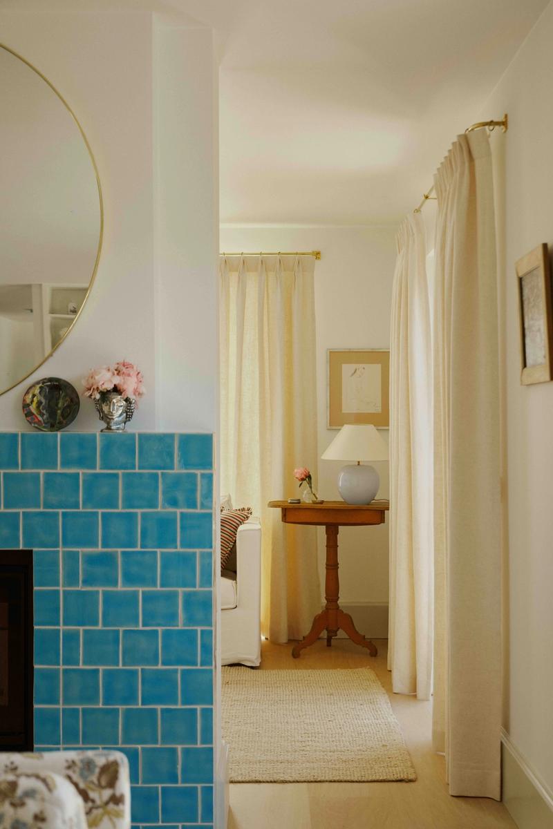 Blue tiles fireplace