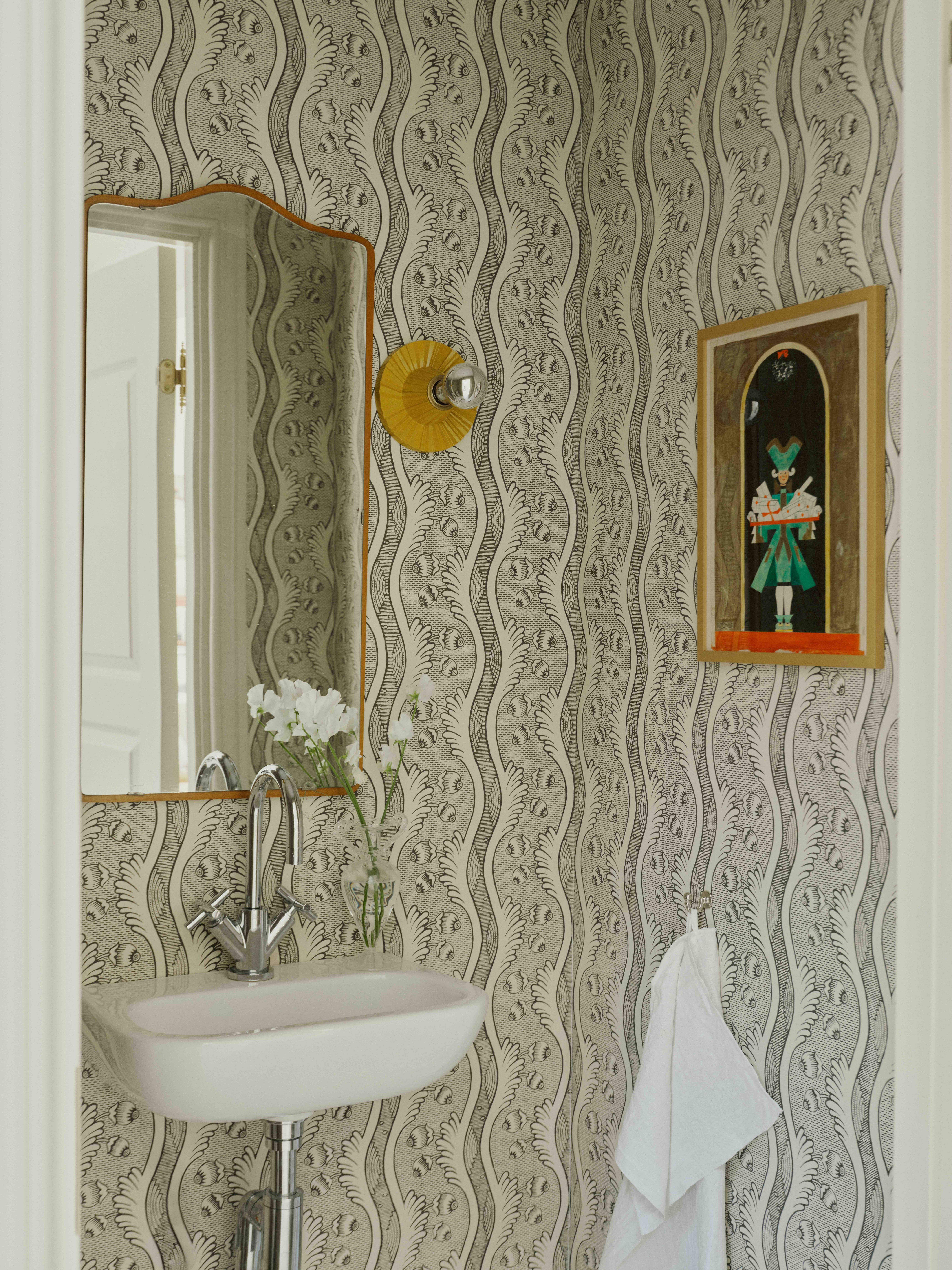 Wall cover in guest bathroom 