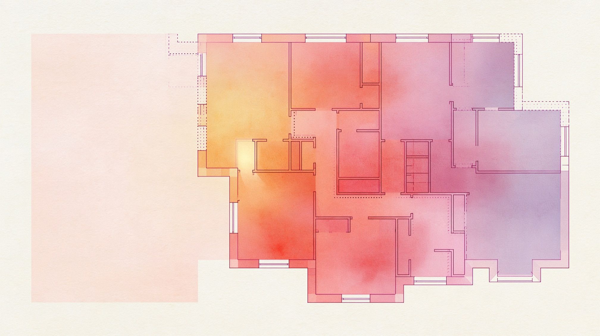 Watercolor floor plan of a shared flat
