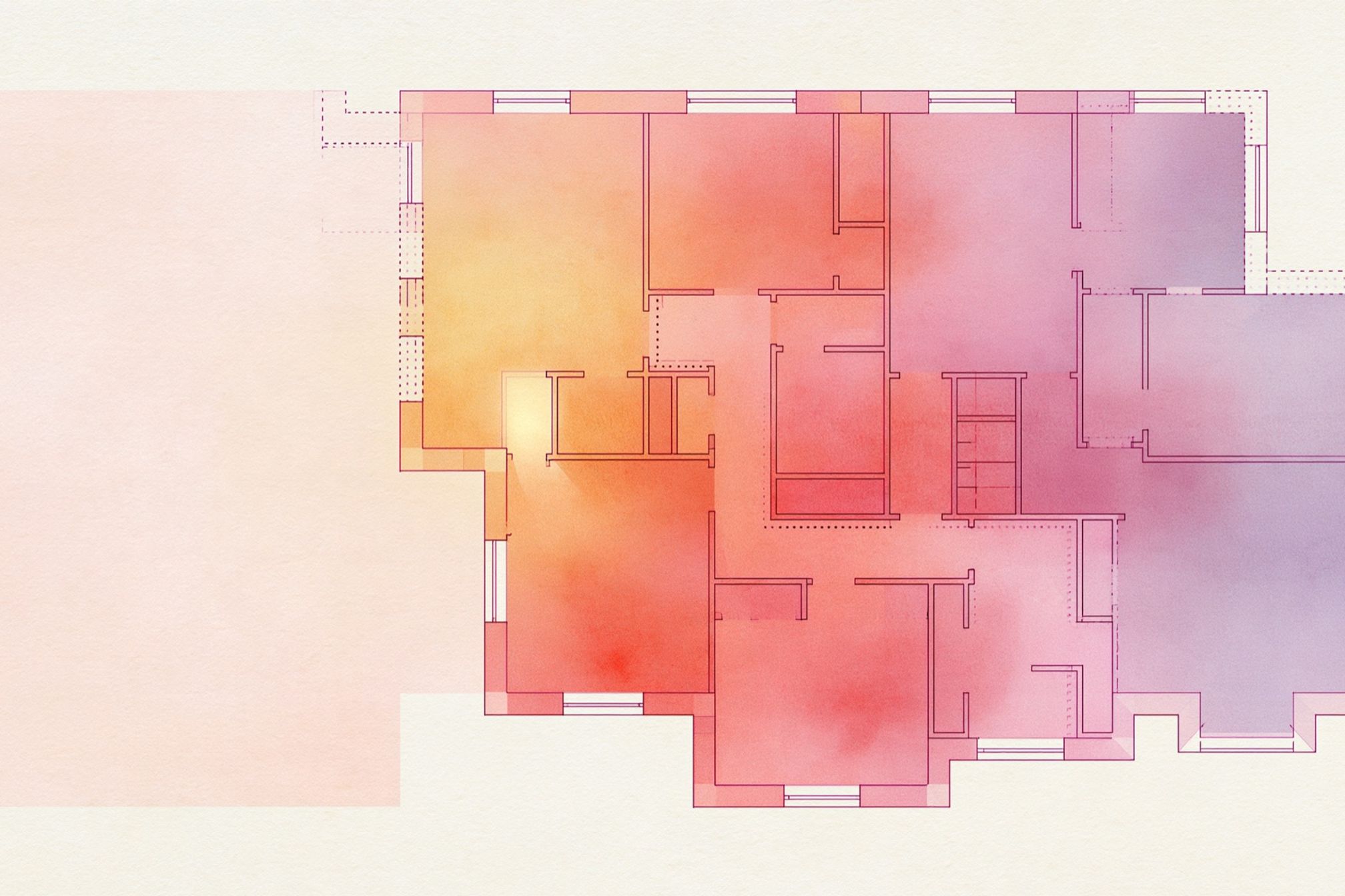Watercolor floor plan of a shared flat