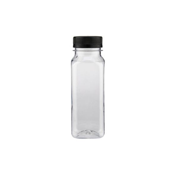 Plastic Square Bottle 200ml + Black Cap