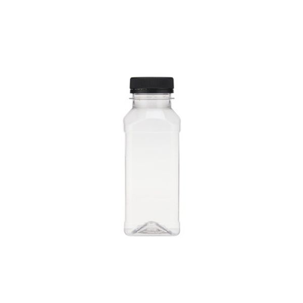Plastic Square Bottle 250ml + Black Cap