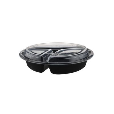 Black Base Round Container 48oz 3 Compartment