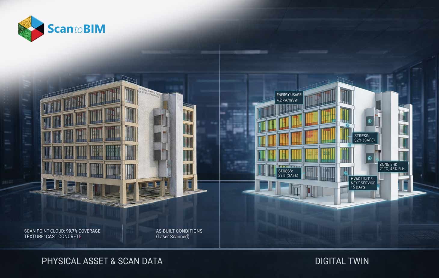 Scan to BIM for Digital Twin Development in Smart Buildings