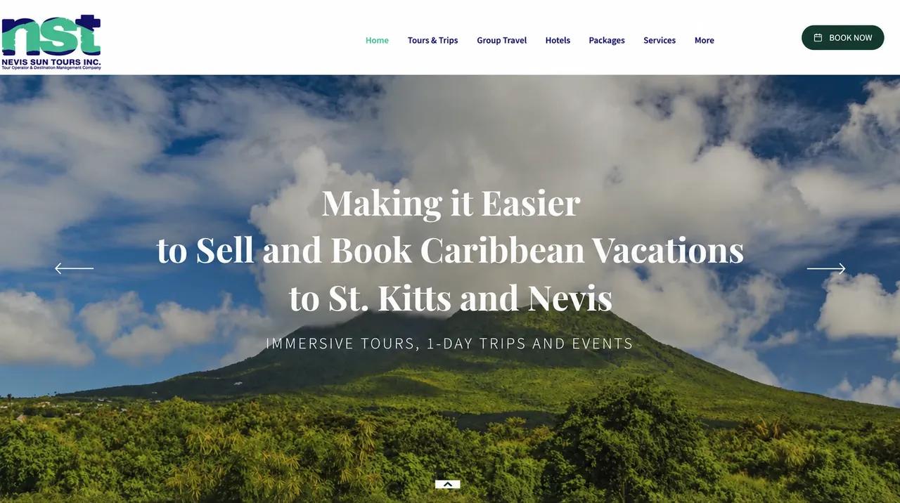 Nevis Sun Tours website, first screen