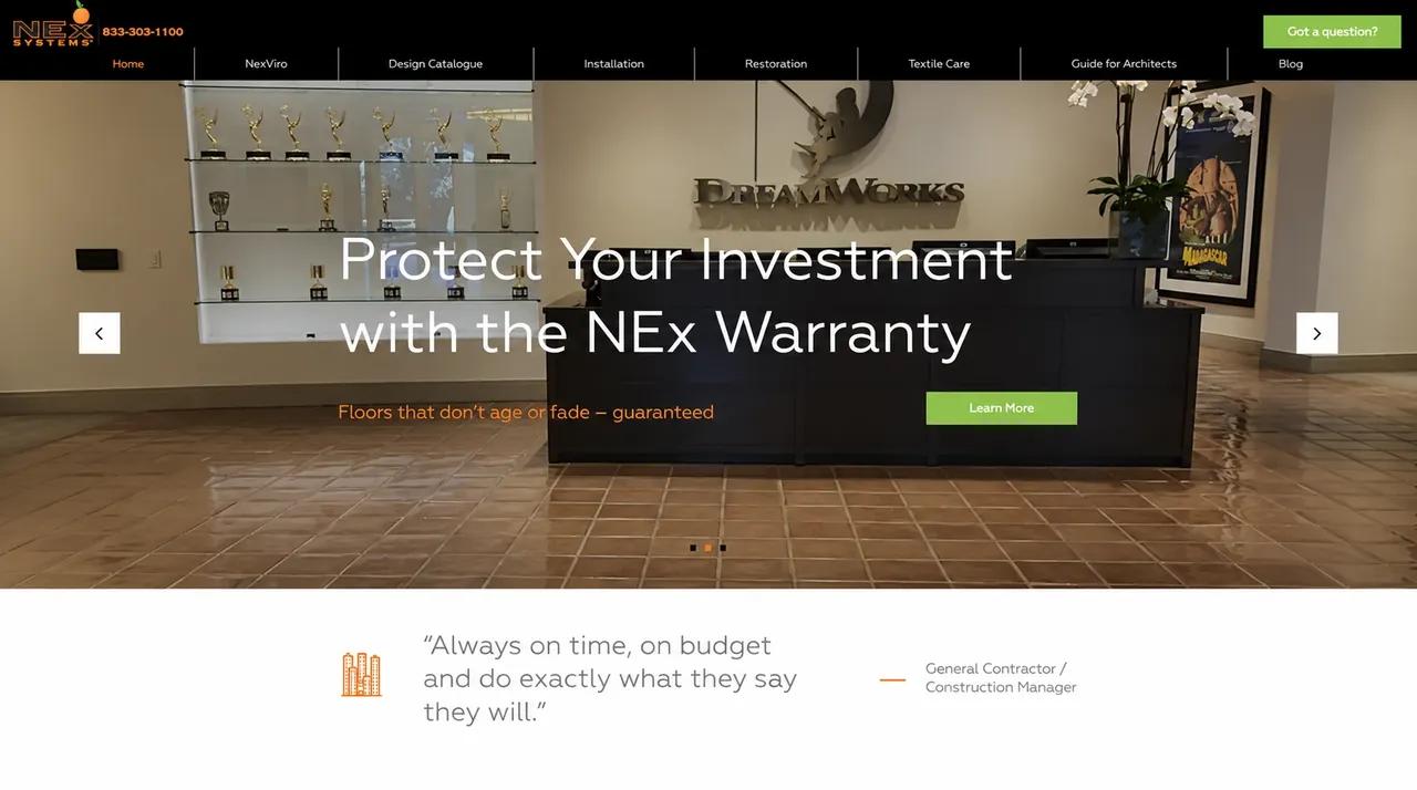 NEX Systems website, first screen