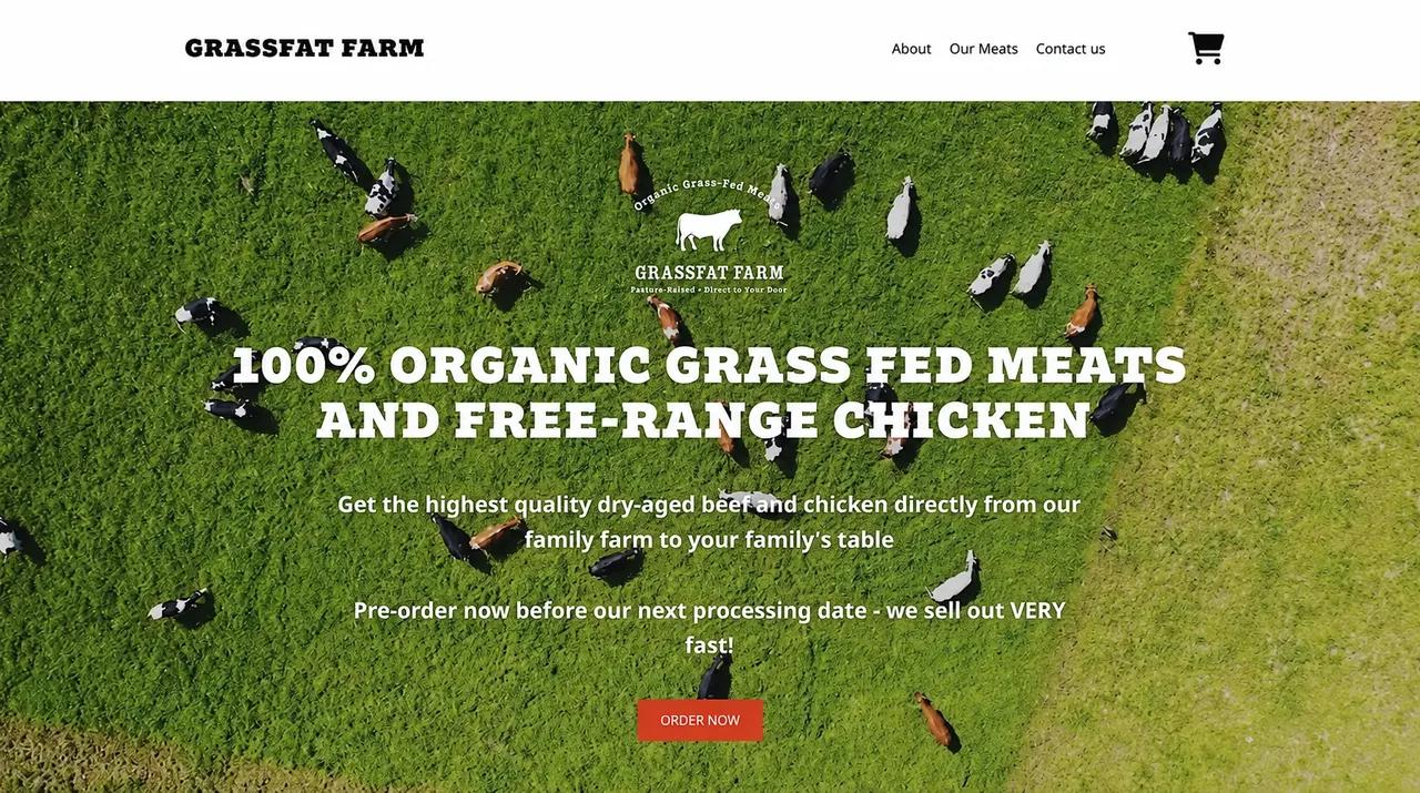 Grassfat Farm website, first screen