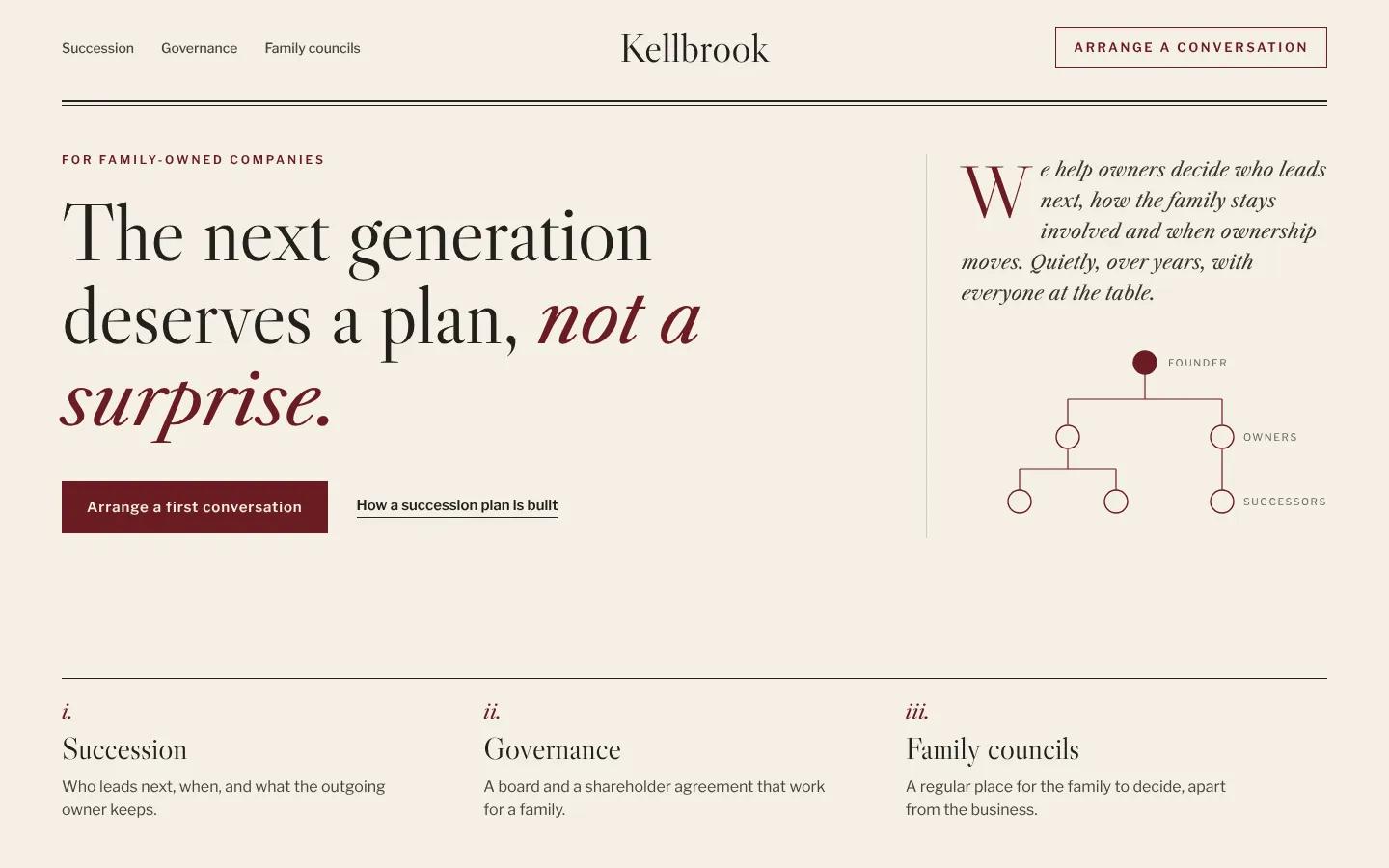 Kellbrook concept website first screen in the same identity