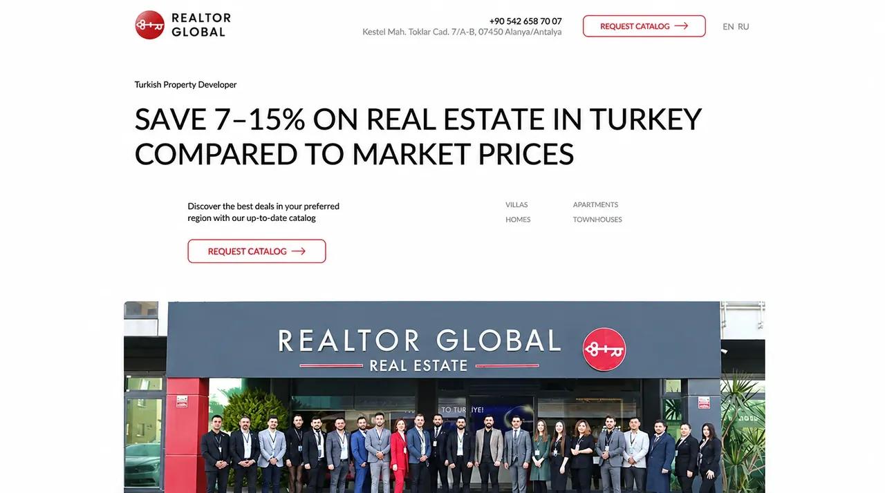 Realtor Global website, first screen