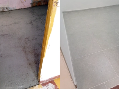 Cocina en proceso de mejora, pisos mejorados