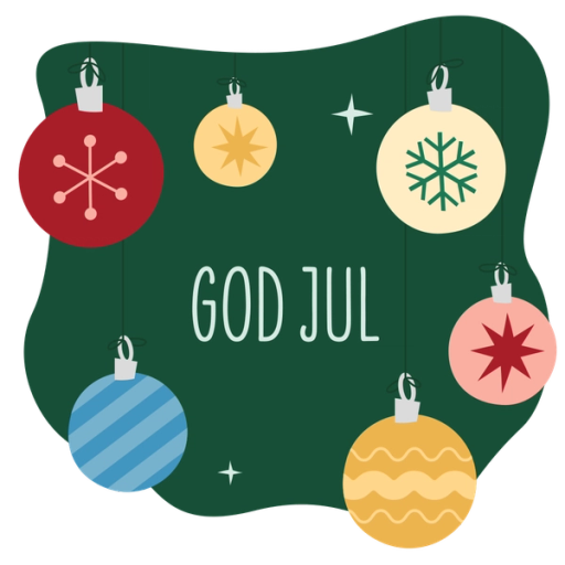 Illustration julgranskulor och text God jul