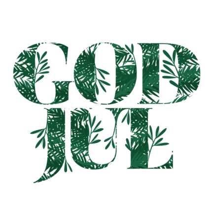 Illustration text God jul med granris