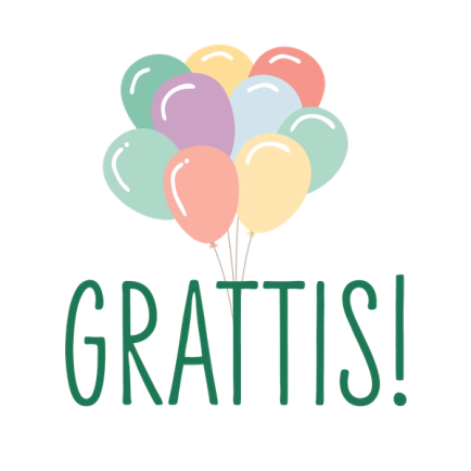 Illustration ballongbukett med texten grattis nedanför