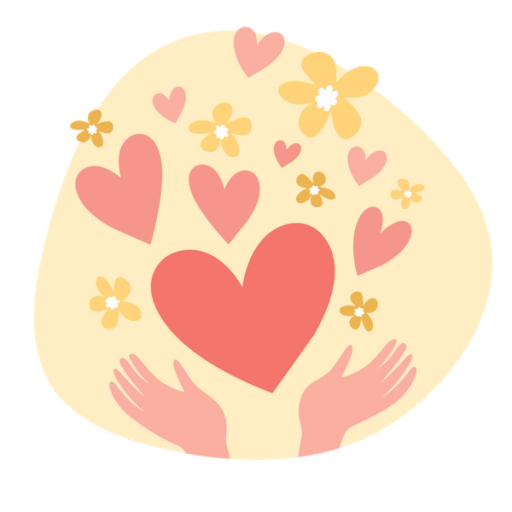 Illustration handhjärta som kastar blommor och hjärtan