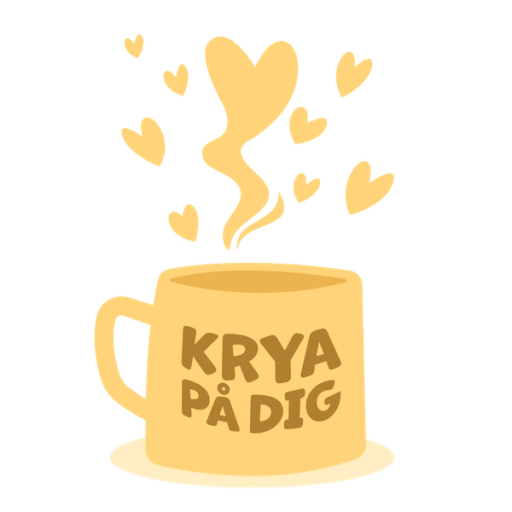 Illustration gul kopp med text Krya på dig