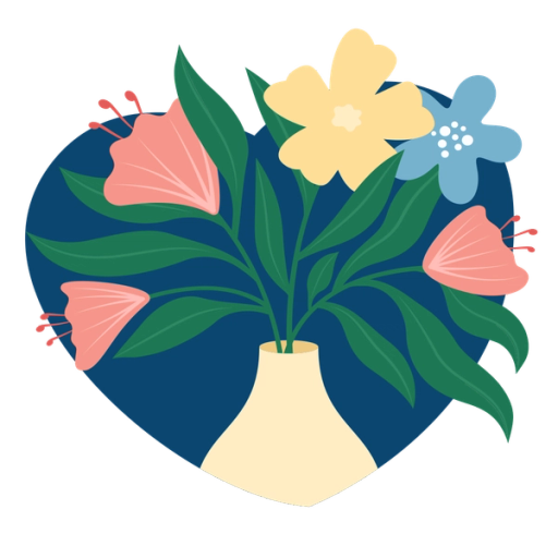 Illustration blomvas på en blå bakgrund formad som ett hjärta