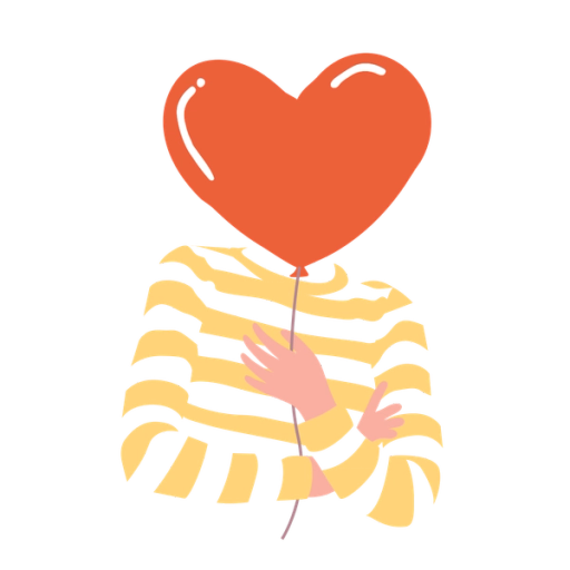 Illustration hjärtformad ballong framför person