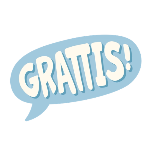 Illustration blå pratbubbla med texten grattis