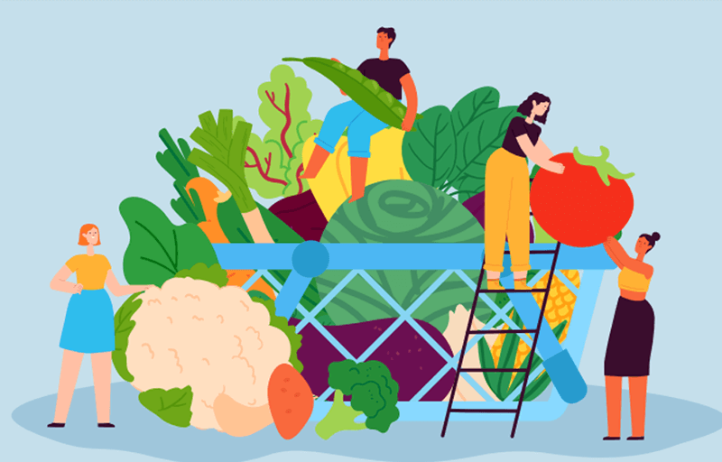 Illustration för hälsosamma matvanor