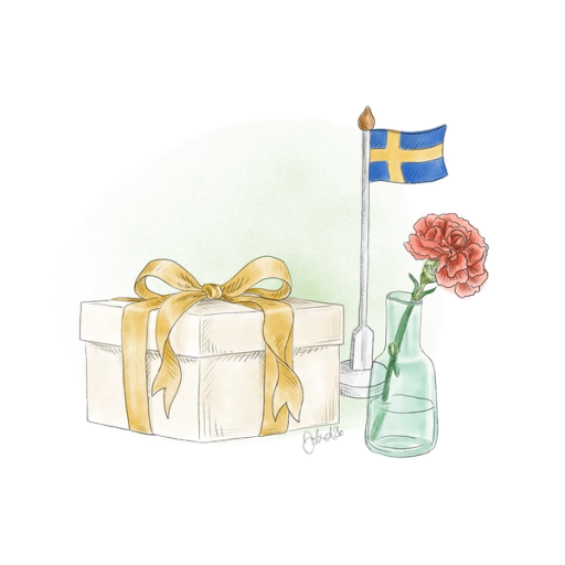 Present med sverigeflagga och blomma illustration