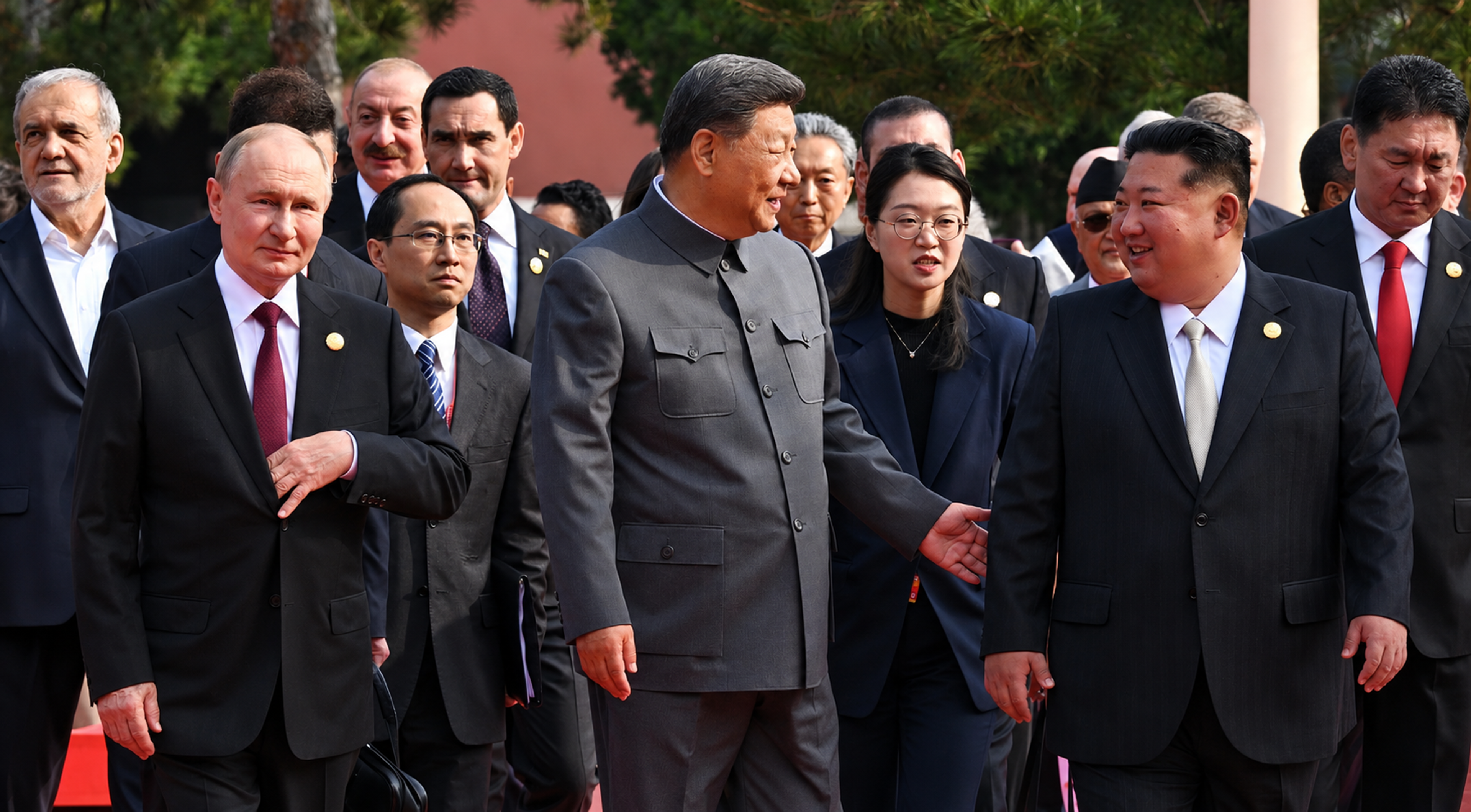 Chinese President Xi Jinping (centre), North Korean leader Kim Jong Un (right) and Russian President Vladimir Putin (left) attend a reception in Beijing on September 3, 2025, following a military parade marking the 80th anniversary of the end of World War II. Photo: Kremlin Press Office
