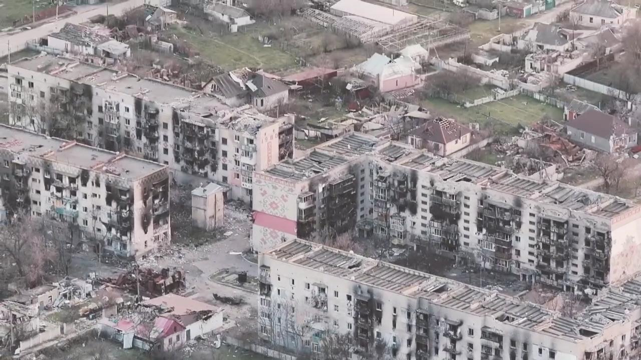 War-damaged residential buildings in Oleshky, in Ukraine’s Russian-occupied Kherson region, show extensive destruction amid the ongoing war. Photo: Ukrainian 34th Separate Marine Brigade “Borysfen”