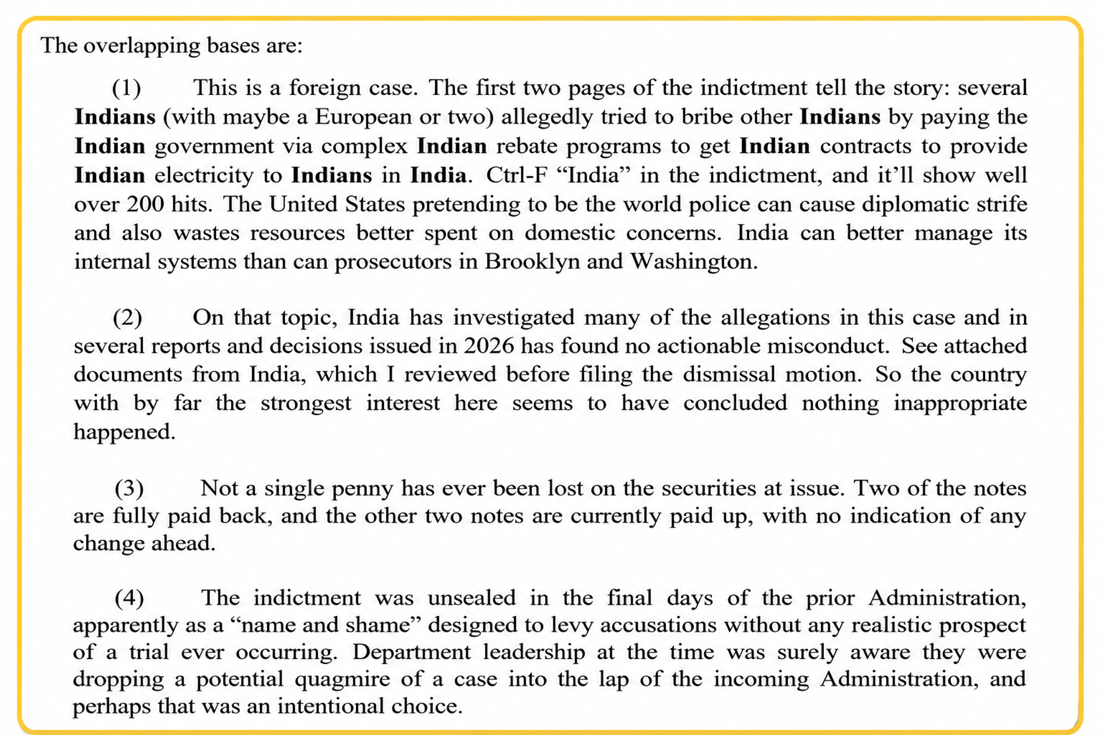 The DOJ urged a New York court to dismiss the Adani bribery case