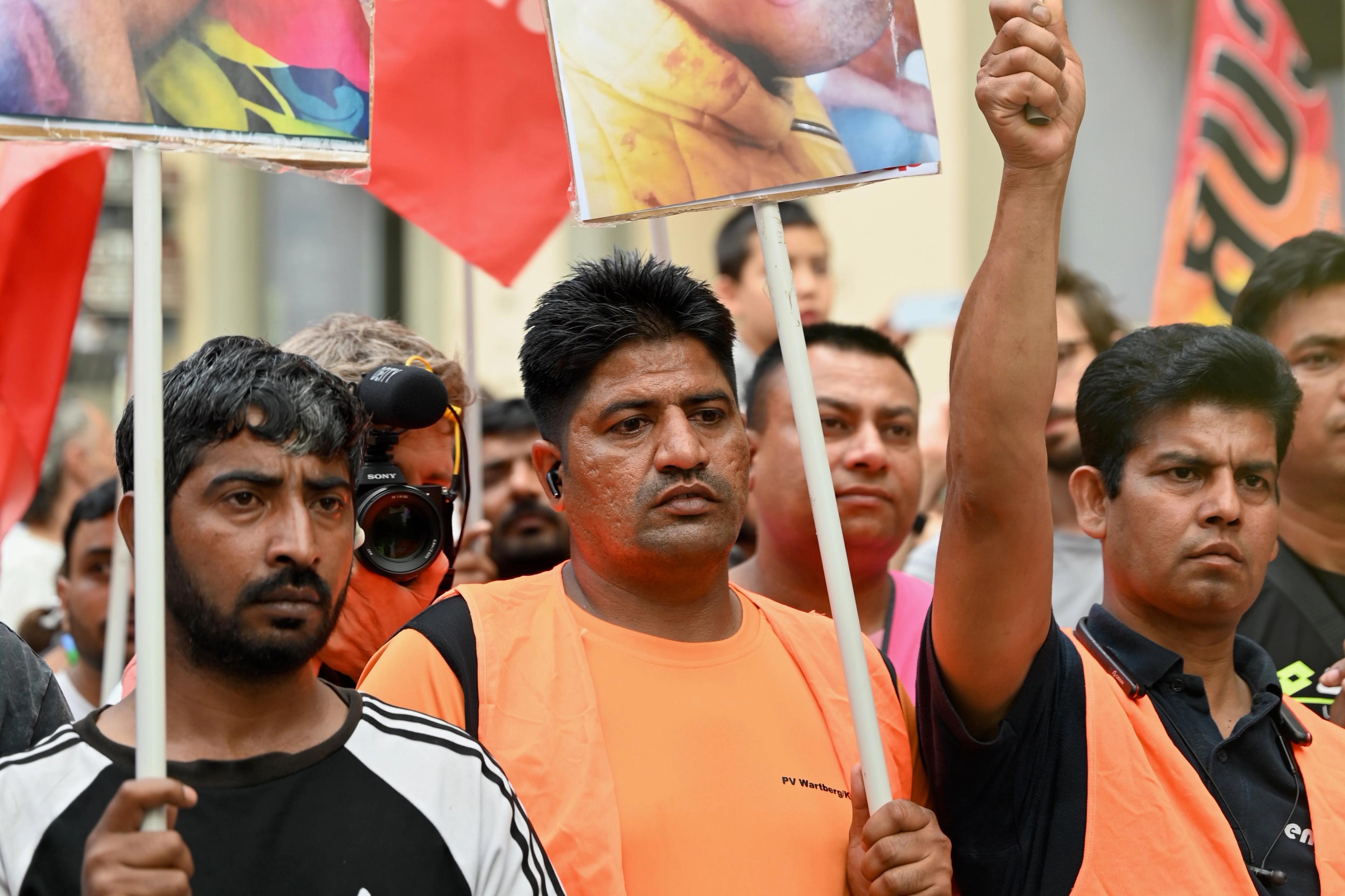 Raised fists and placards as Acca workers march alongside the Sudd Cobas trade union in Prato, Italy, on July 6, 2026. Photo: Special Arrangement/Sudd Cobas 