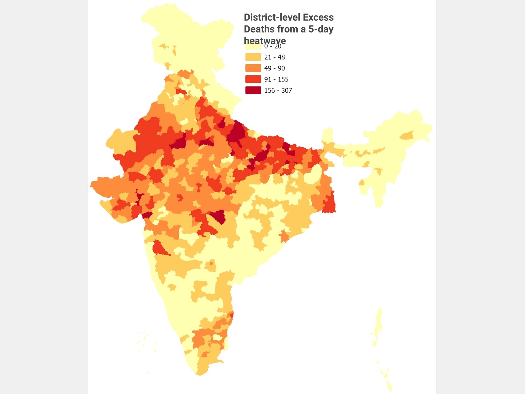 The University of California, Berkeley study pointed at an alarming death toll owing to the extreme heatwave in India. Here, a region-wise break of the mean deaths as shown by the story.