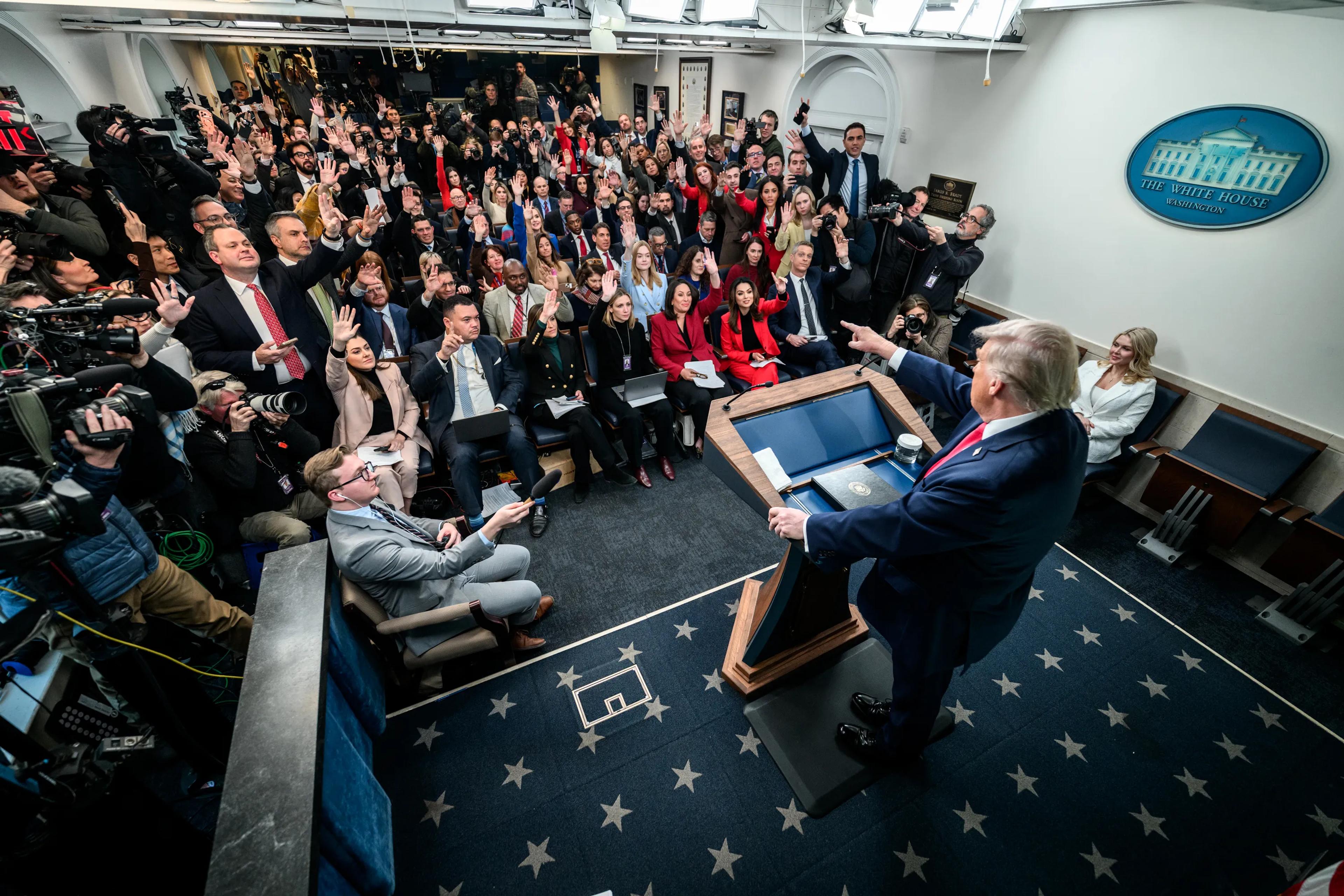 President Donald Trump addresses reporters from the White House, where his administration has clashed with major news outlets over press access and coverage that he has branded “fake news”. Photo: The White House Photo Gallery