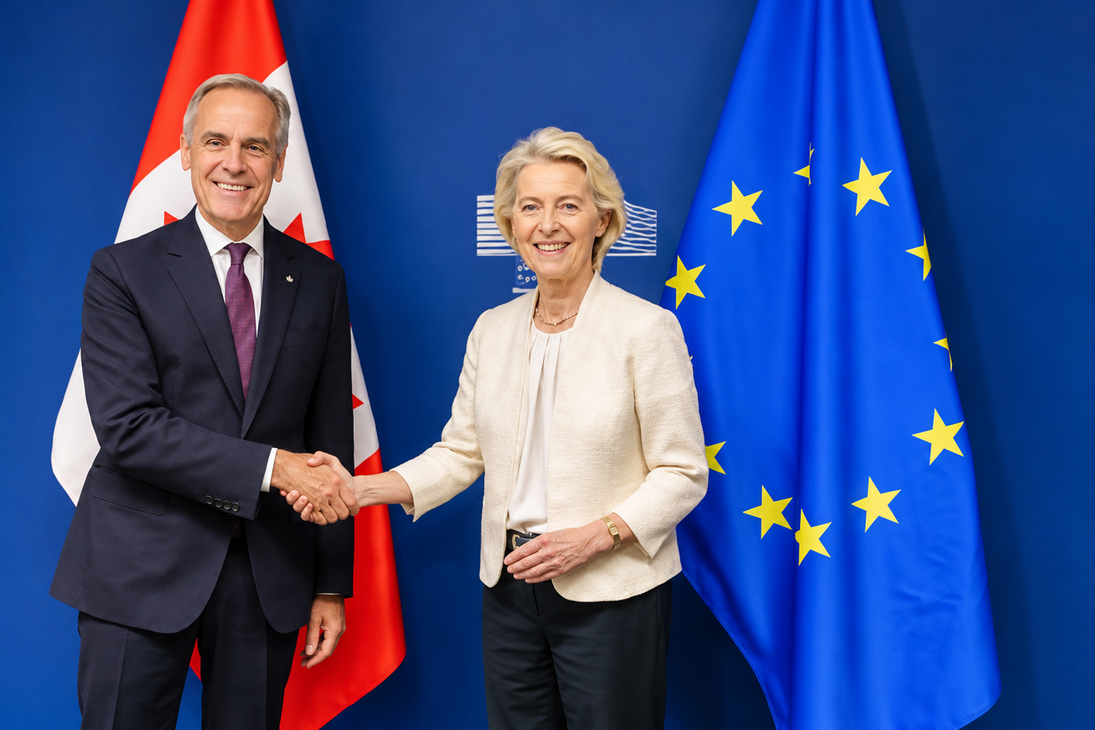 European Commission President Ursula von der Leyen shakes hands with Canadian Prime Minister Mark Carney. The EU dropped a proposal to grant Canada “associate member” status, opting instead to pursue closer ties. Photo: European Commission.