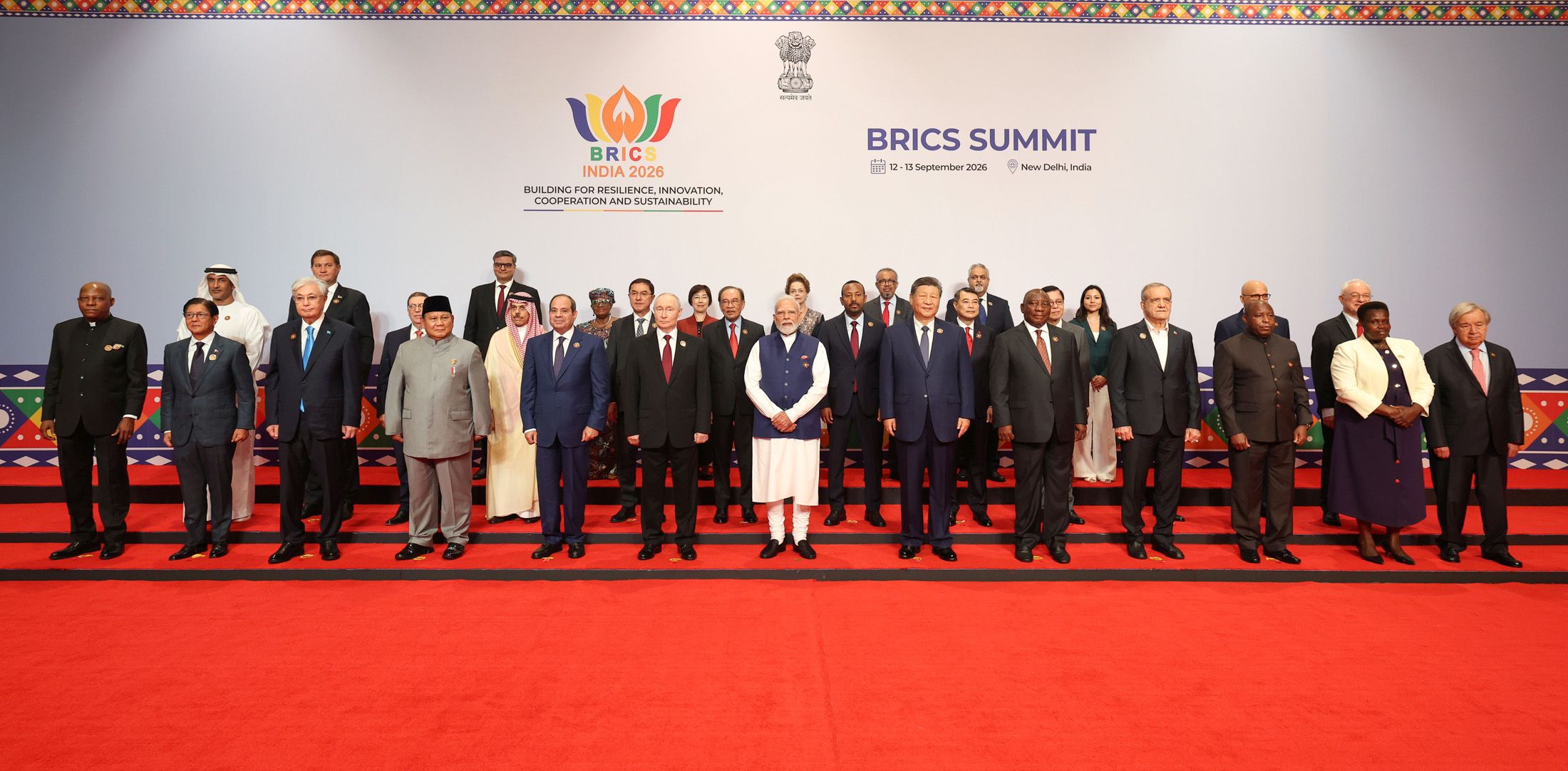 Leaders in family photo at the 18th BRICS Summit, in Bharat Mandapam, New Delhi on September 13, 2026. Photo: Press Information Bureau, India