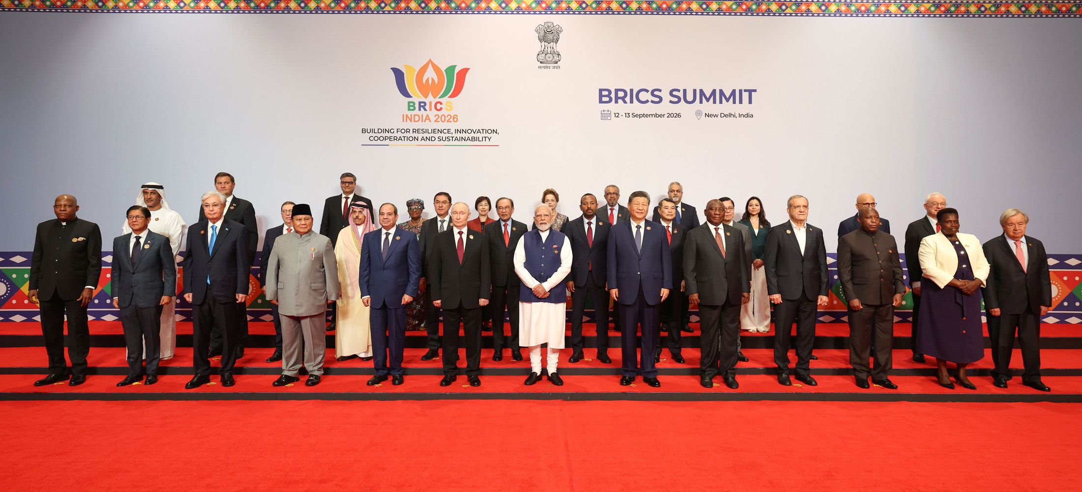 Leaders in family photo at the 18th BRICS Summit, in Bharat Mandapam, New Delhi on September 13, 2026. Photo: Press Information Bureau, India
