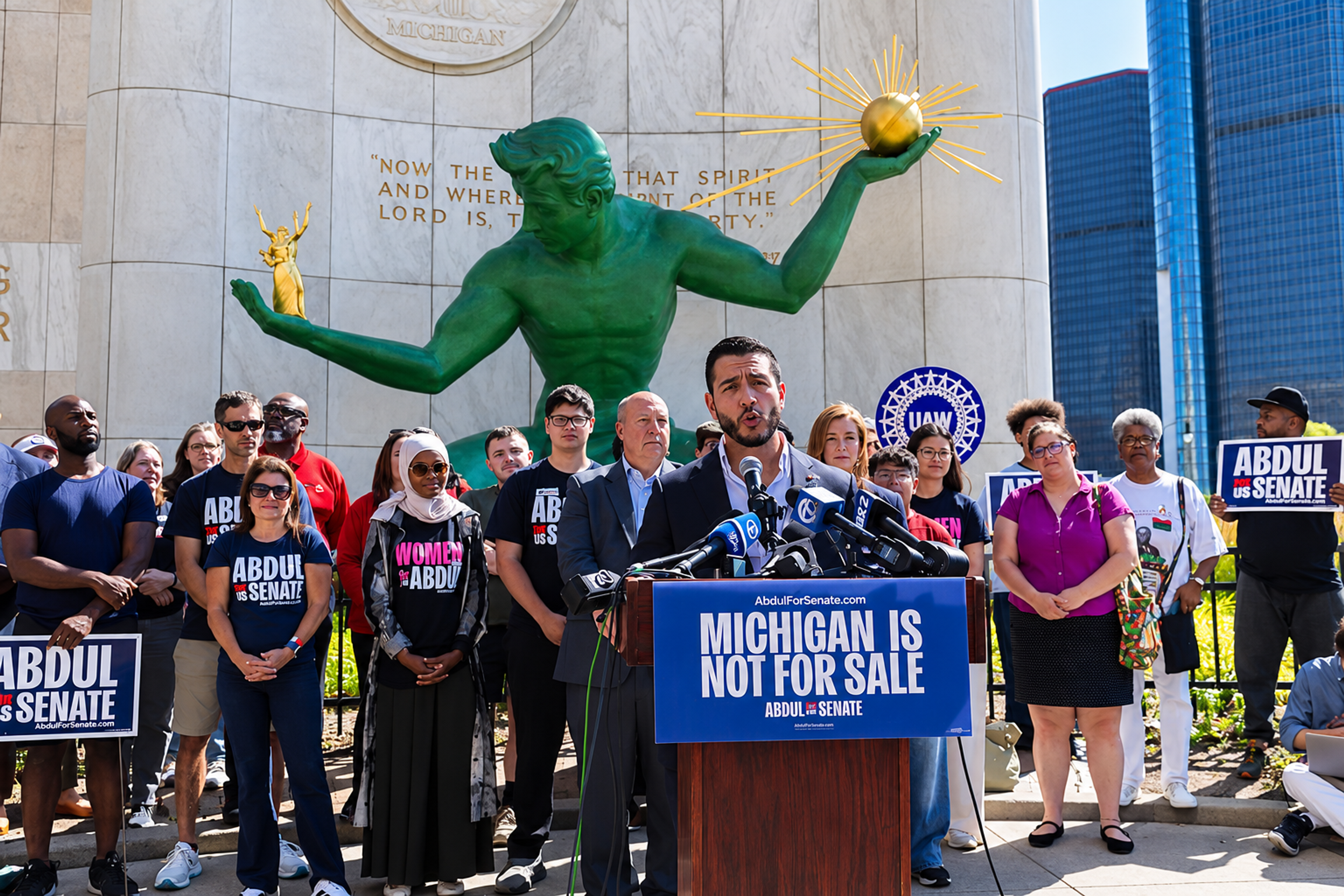 Abdul El-Sayed speaks at a campaign event in Detroit, Michigan. He won the Democratic Senate nomination in August despite more than $30 million in spending against him by AIPAC’s super PAC. Photo: Abdul El-Sayed Official Campaign.