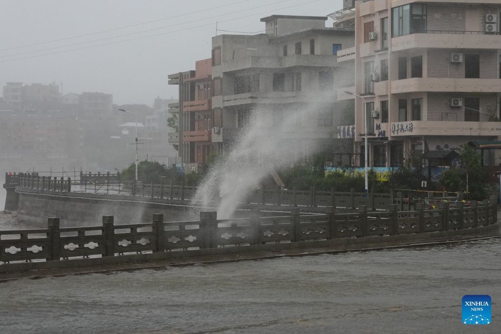 Typhoon Dolphin, the 13th typhoon of the year, made its second landfall at Yueqing City in east China's Zhejiang province on Sunday.