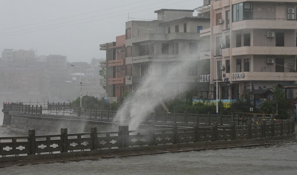 Typhoon Dolphin, the 13th typhoon of the year, made its second landfall at Yueqing City in east China's Zhejiang province on Sunday.