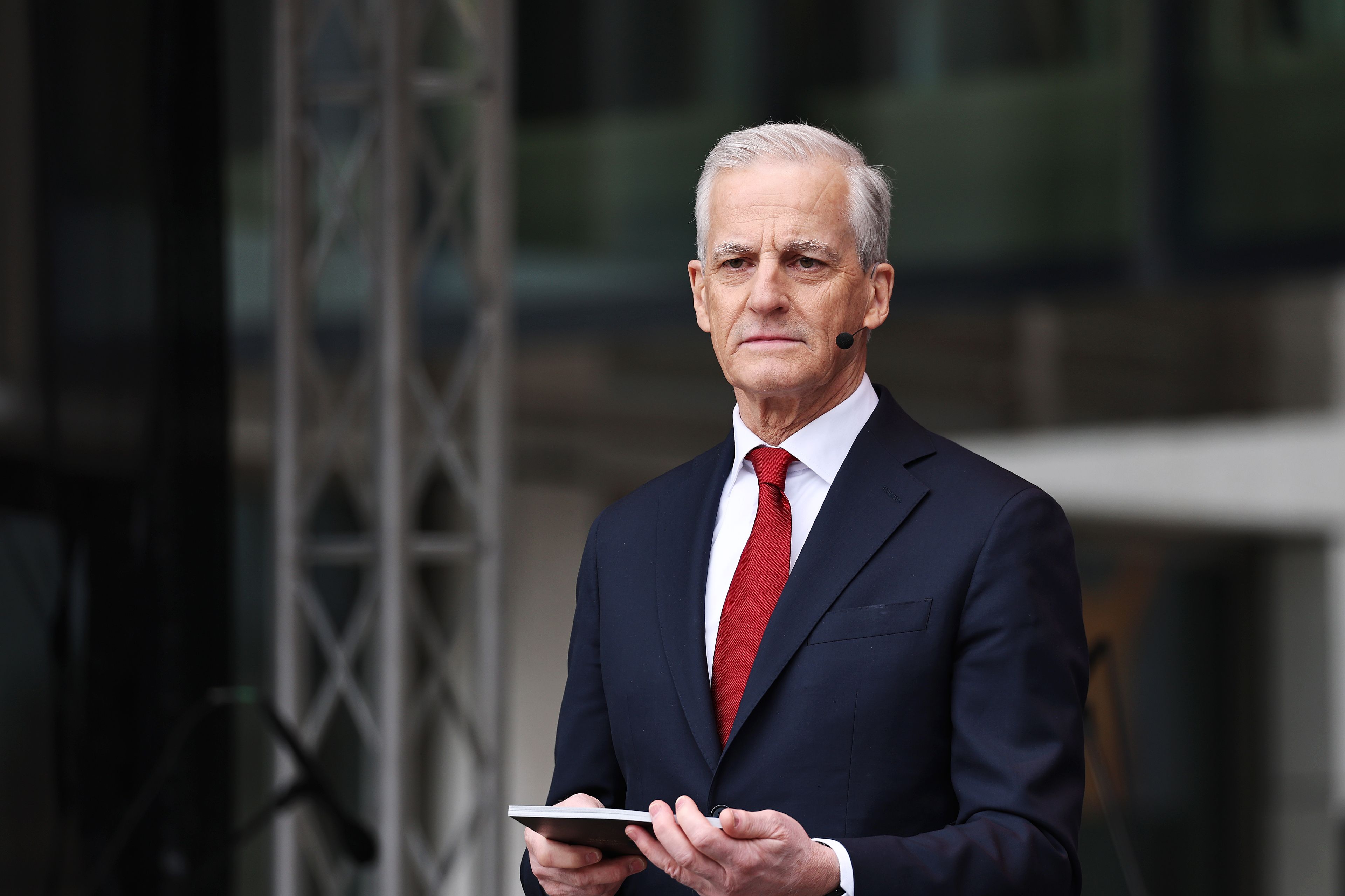 Prime Minister Jonas Gahr Stoere, who denies wrongdoing, at the opening of the new Government Square in Oslo on 13 April 2026. Photo: Torbjørn Kjosvold/SMK