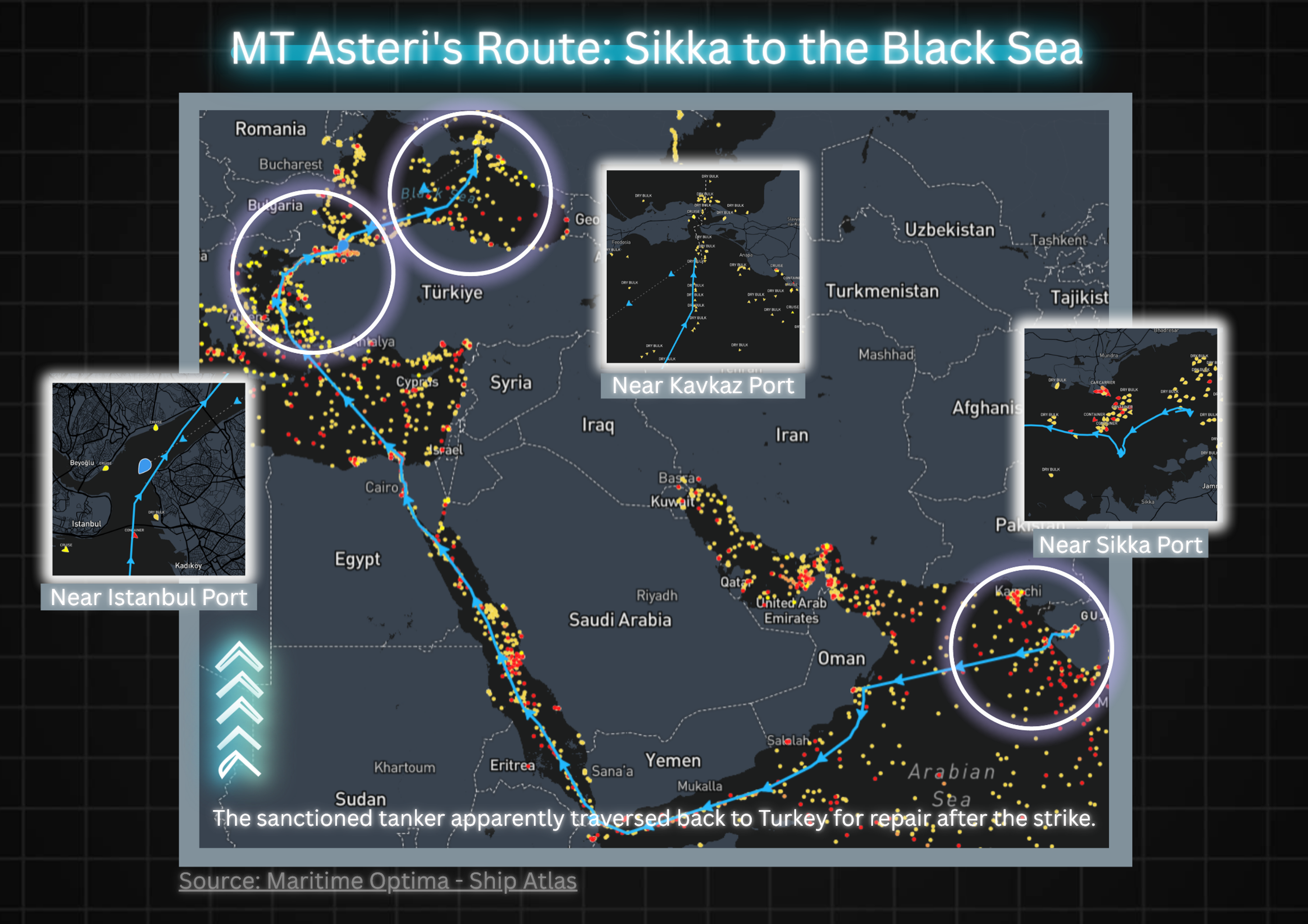 The Asteri Route shows how the Russian “Shadow Fleet” operates through a sophisticated network involving ports, shell companies, third-party ship managers, lenient flag registries, salvors and repair yards.