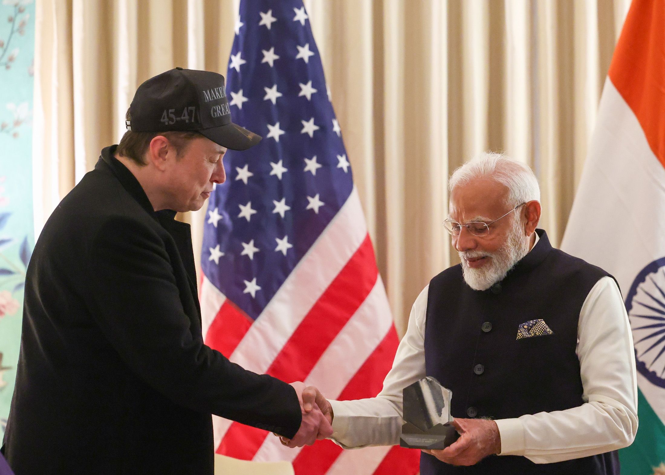 Indian Prime Minister Narendra Modi meets Tesla and SpaceX CEO Elon Musk and his family at Blair House in Washington, DC, on February 13, 2025. Photo: Press Information Bureau/Government of India