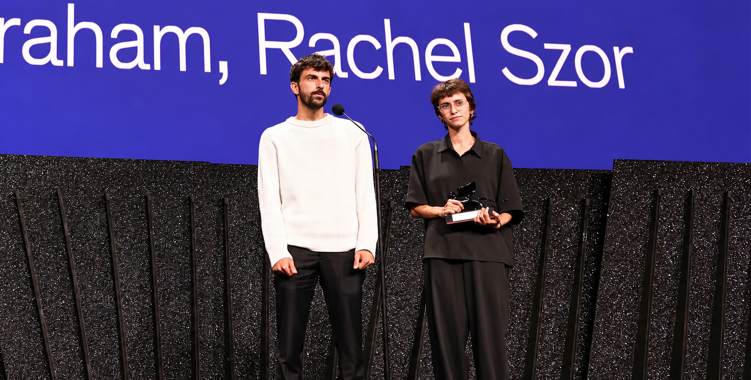 Yuval Abraham and Rachel Szor with the Special Jury Prize for NAZA at the Venice International Film Festival on September 12. Photo: Wikimedia / Ondine Goat
