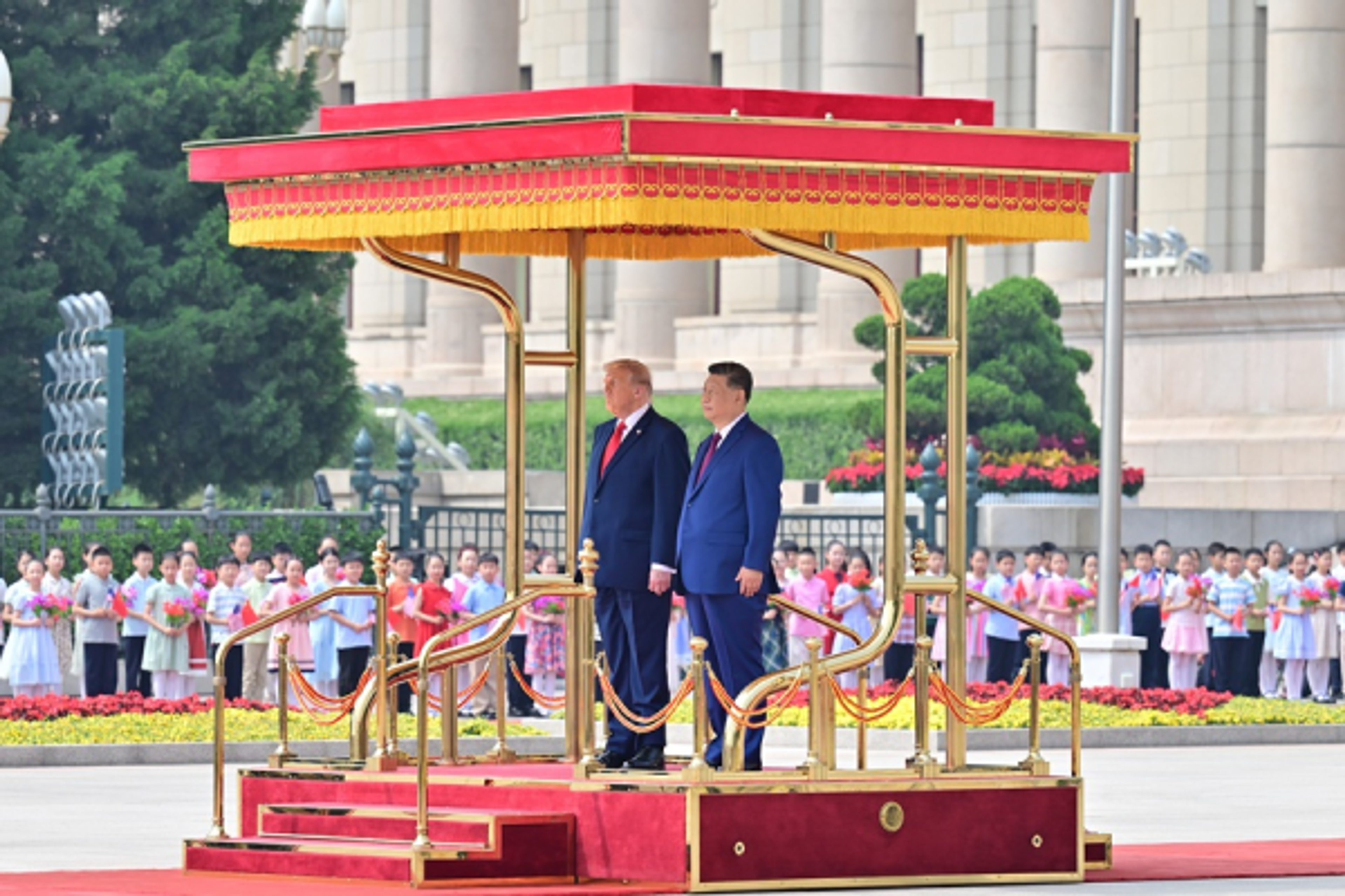 President Trump and Xi in an official guard of honour at the Beijing summit.