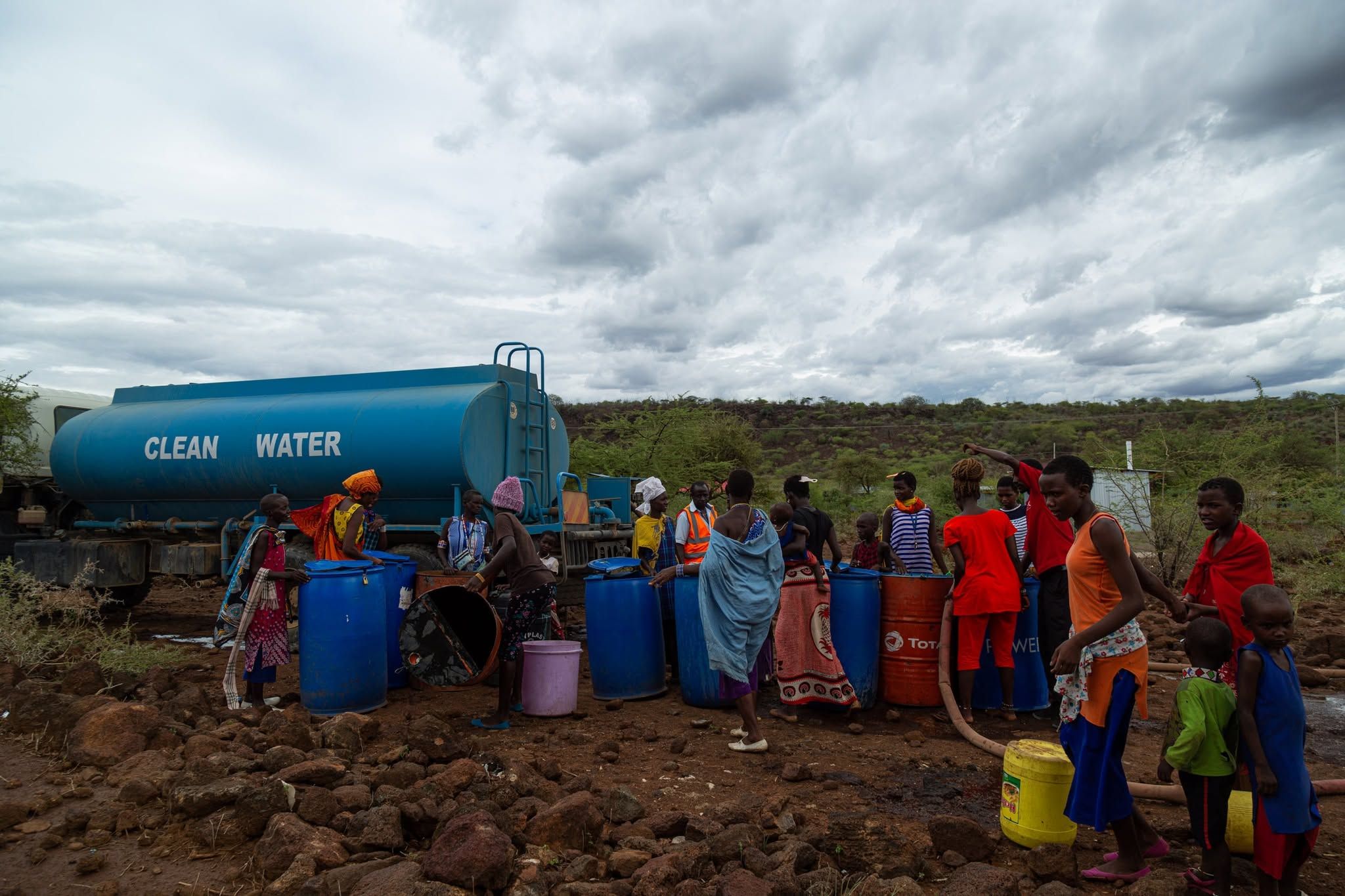 Residents of Magadi, Kenya fetch water from a bowser. The community relies on free water supply from Tata Chemicals. Photo: Tata Chemicals