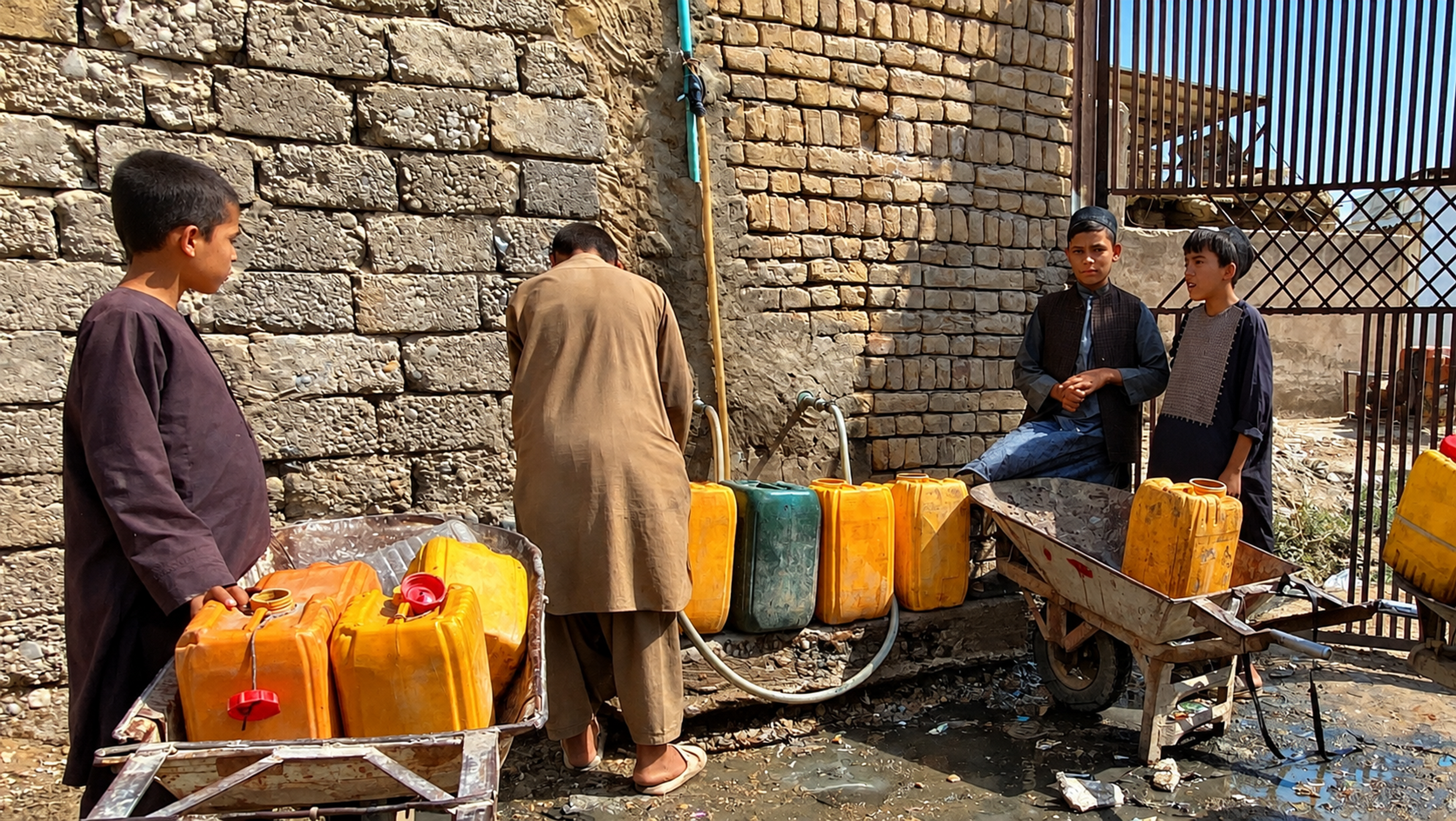 Naqibullah (second from right) dropped out of school after the well in his locality dried up. Photo: Wahid Rahman Afghanmal