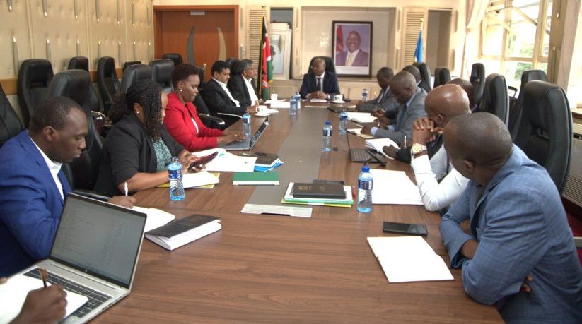Kenya’s Mining Principal Secretary Harry Kimtai (centre) chairs the first meeting to resolve the Tata Chemicals Magadi dispute. The high-level technical committee was established by Mining Minister Hassan Joho. Photo: Henry Owino
