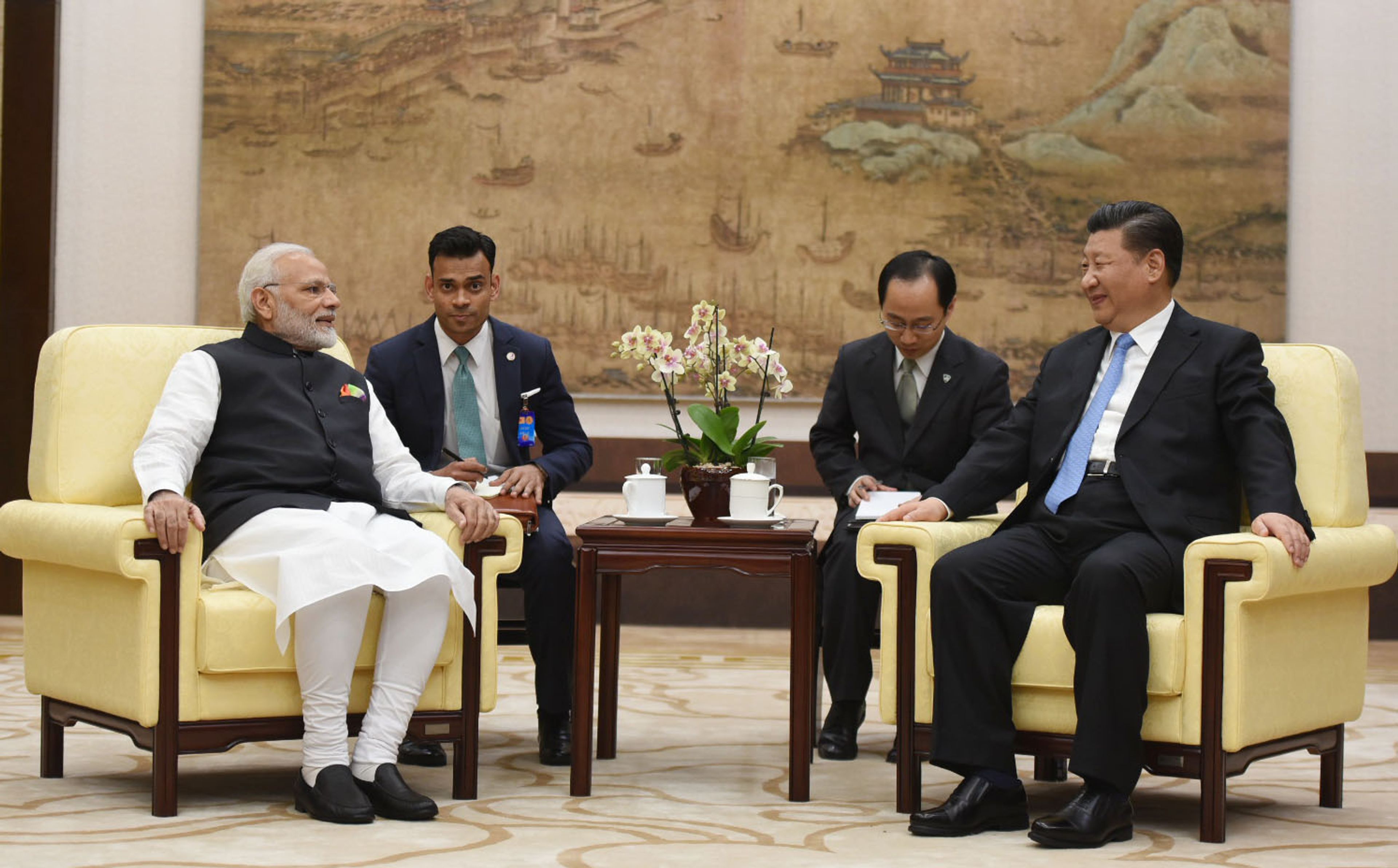 Narendra Modi meeting Xi Jinping, in Wuhan, China on April 27, 2018.
